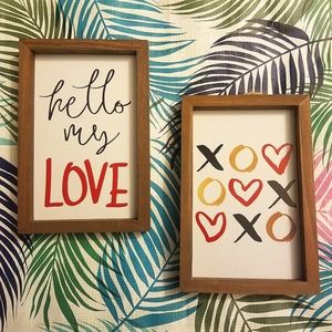 2 Piece Ashland Valentines Decorative Wood Wall Accents hello my LOVE xoxo EUC